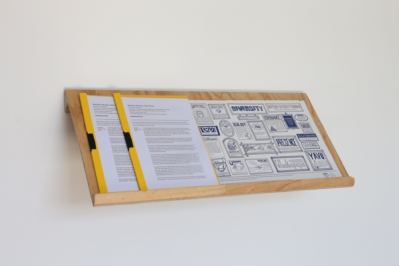 Kaitani installation view of #RealTalk: Safe Space / Best Practice: A Loaded Conversation and PIMPImanifesto, curated by Ema Tavola, 2017. Image: Daegan Wells.