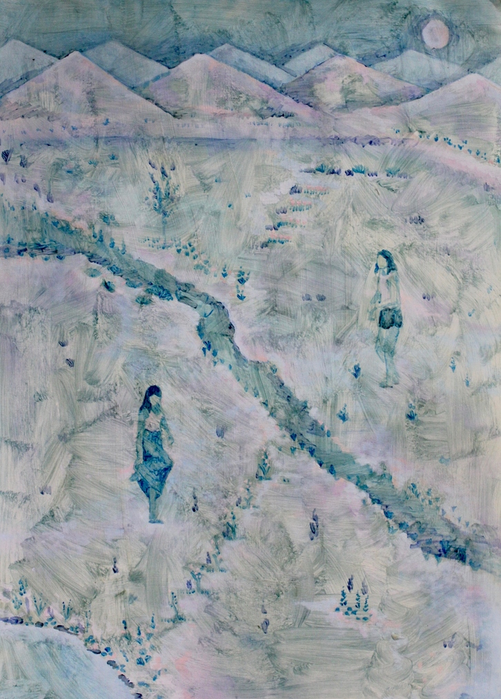 Image: Rhea Maheshwari, Ornamental Cartography (detail) 2018, oil on paper.