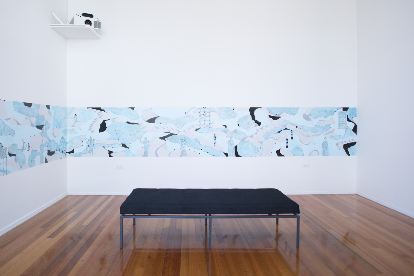 Image: Rhea Maheshwari, Ornamental Utopia (installation view), 2019, acrylic wall painting, 1 x 9.6m. Photo: Janneth Gil.