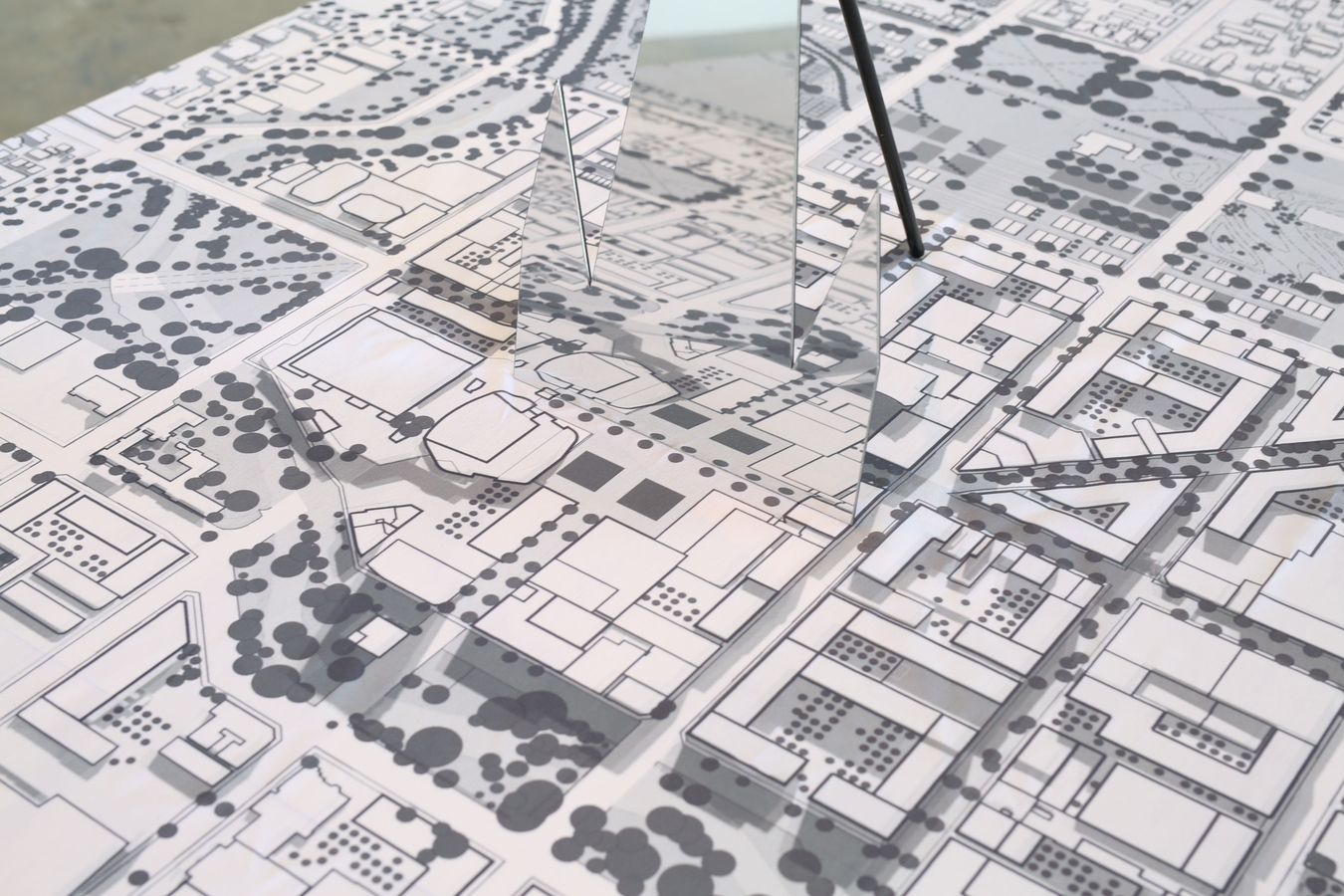 Matthew Galloway, Out of the Shadows (detail), 2016, map derived from the CCDU Blueprint, designed by Warren and Mahoney for the Christchurch City Council in 2012. Image: Daegan Wells.